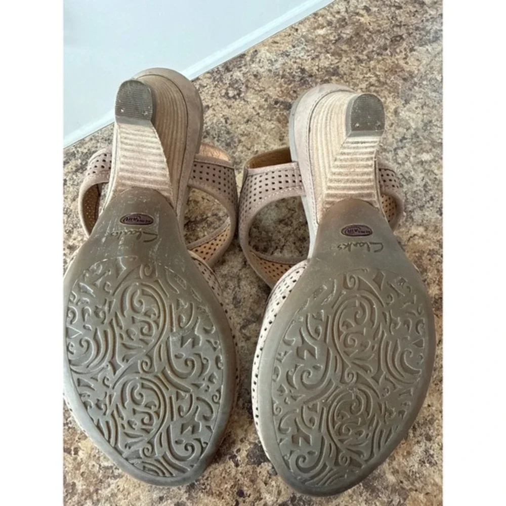 Clarks‎ Open Toe Slingback Evant Julie Style Size 6.5 Leather Boho Chic Summer